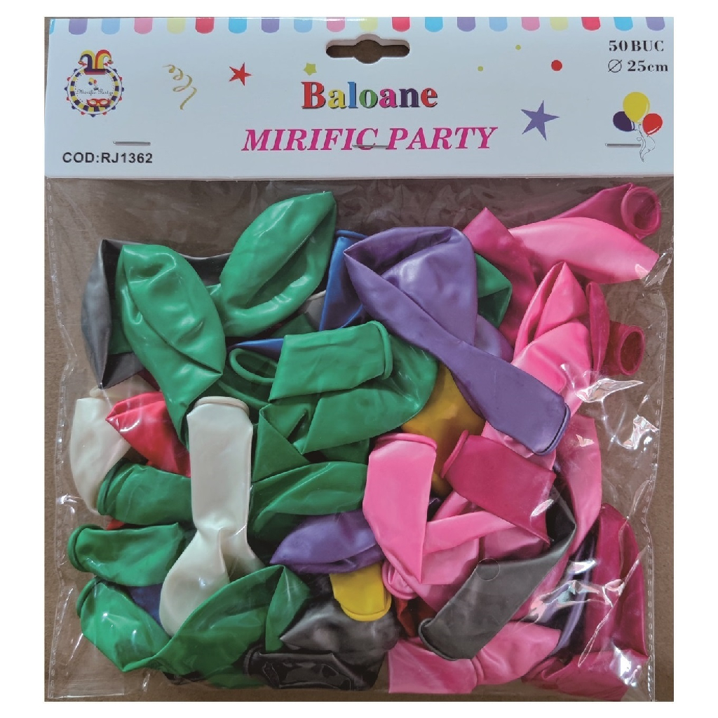 Balon party latex, diverse culori, RJ1362, 25 cm, 50 buc