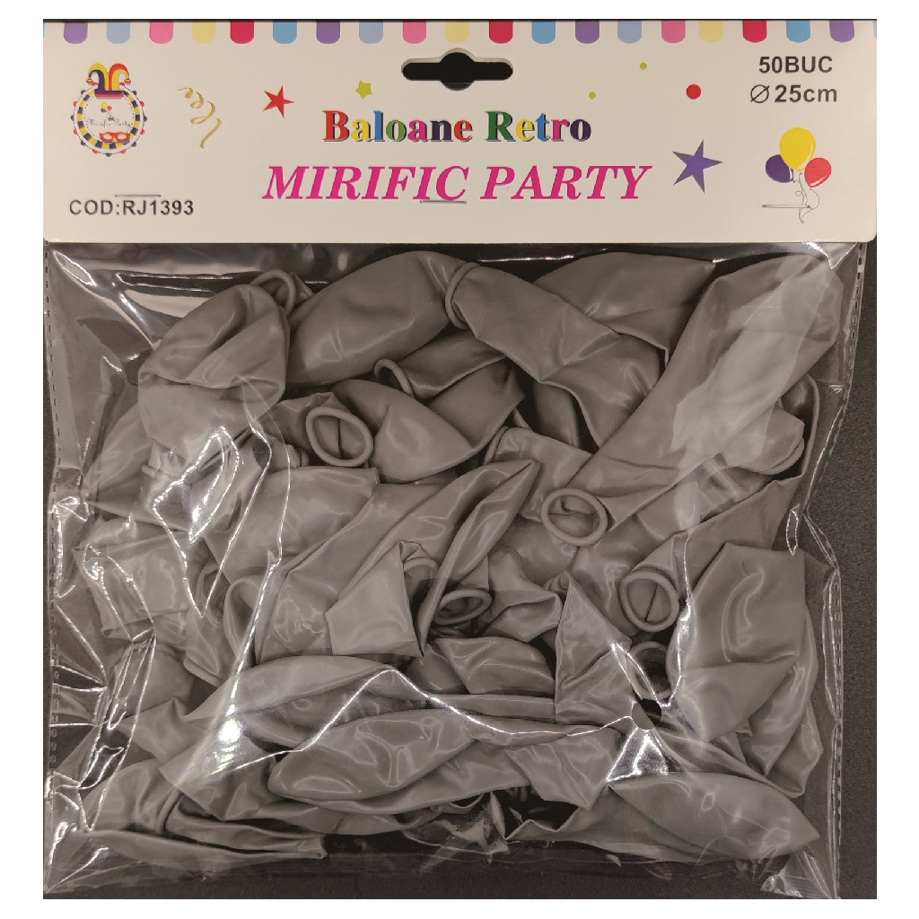 Balon party latex, gri, 25 cm, 50 buc