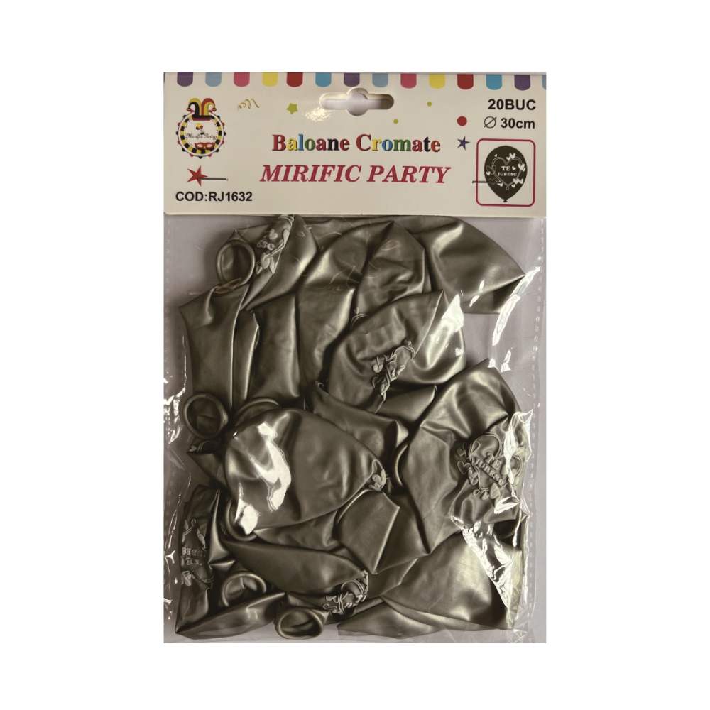 Balon party latex, gri, alb, inimi, 30 cm, 20 buc, PPRJ1632