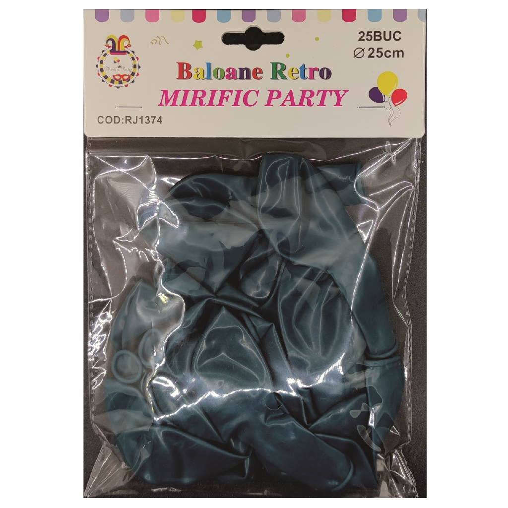 Balon party retro, latex, lake blue, 25 cm, 25 buc