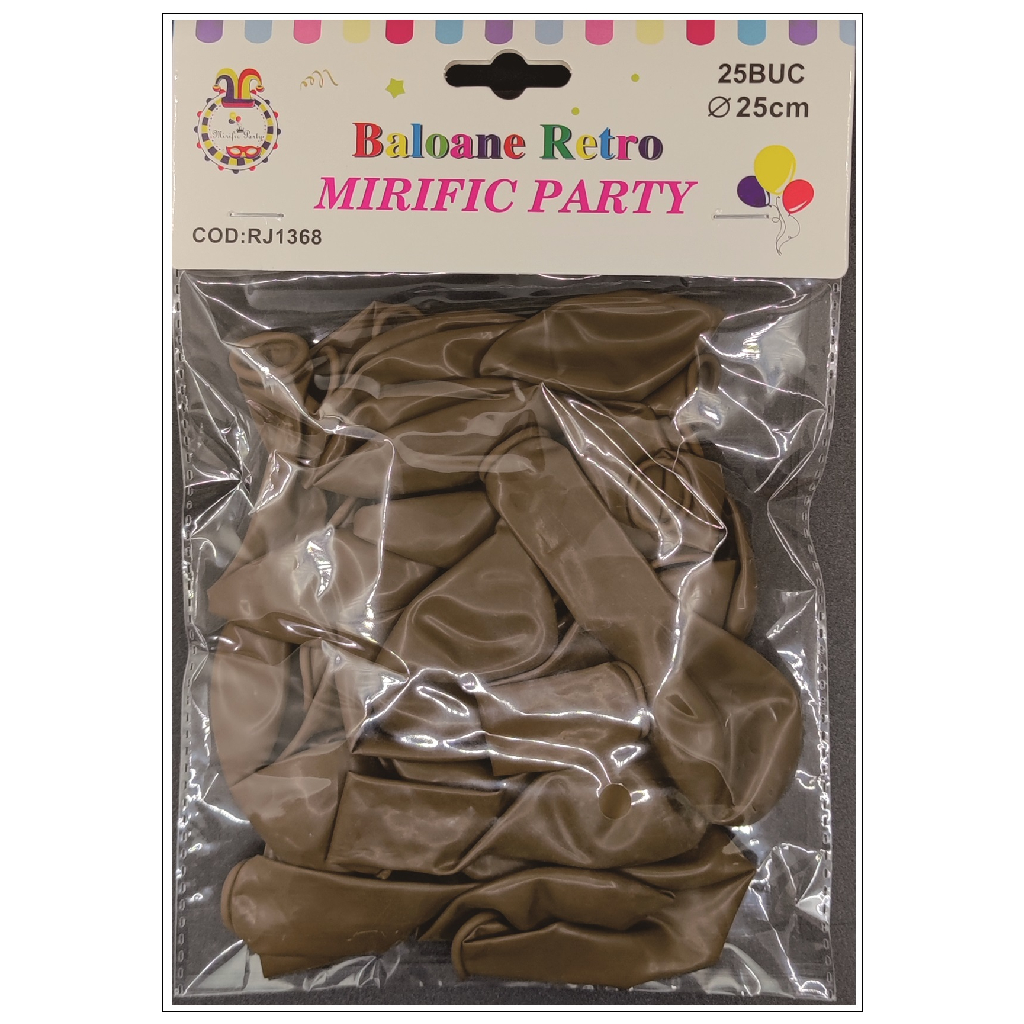 Balon party retro, latex, maro, 25 cm, 25 buc