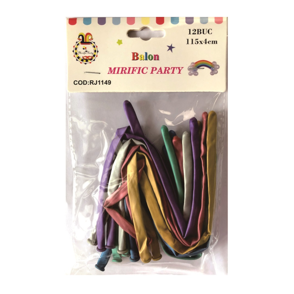Balon party latex, multicolor, 115x4 cm, 12 buc