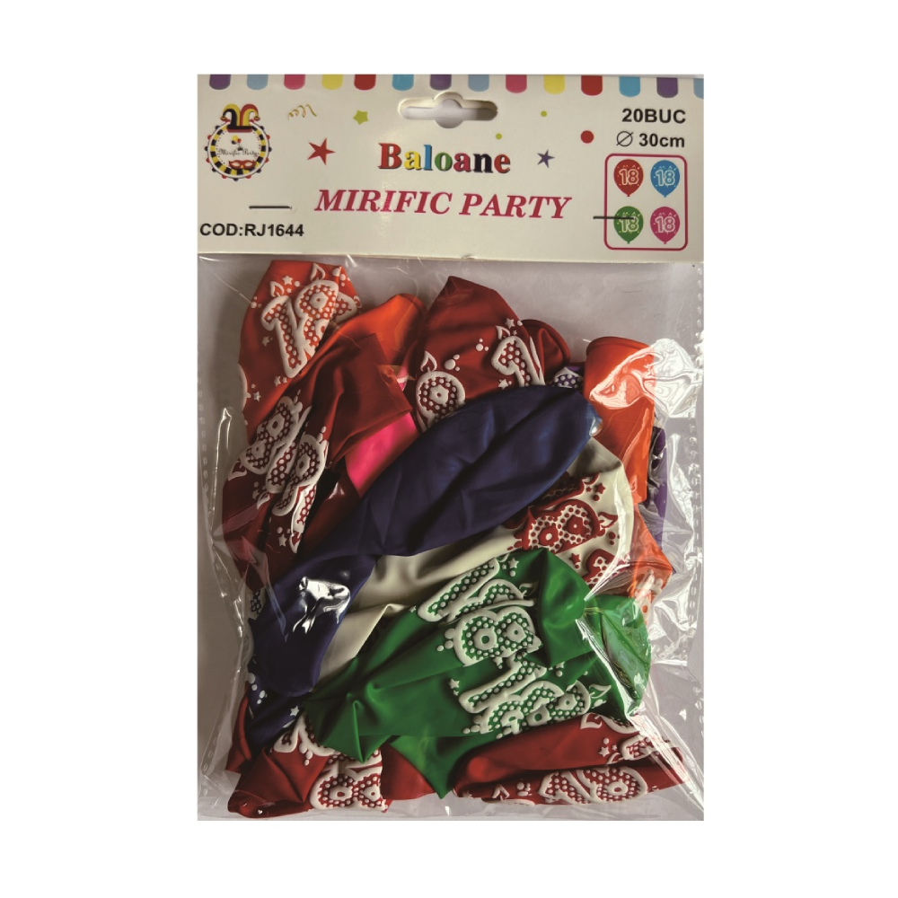 Balon party latex multicolor, 18 ani, majorat, 30 cm, 20 buc, PPRJ1644