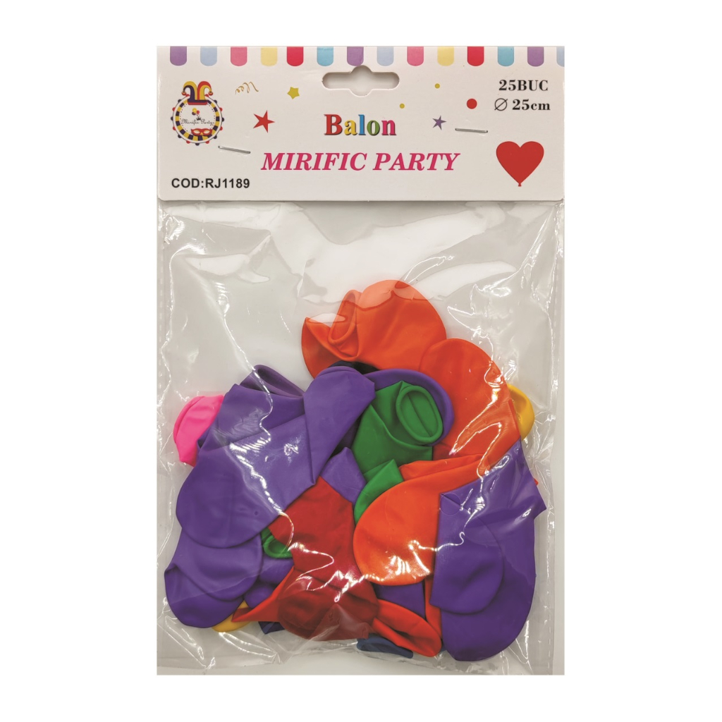Balon party latex, multicolor, 25 cm, inima, 25 buc