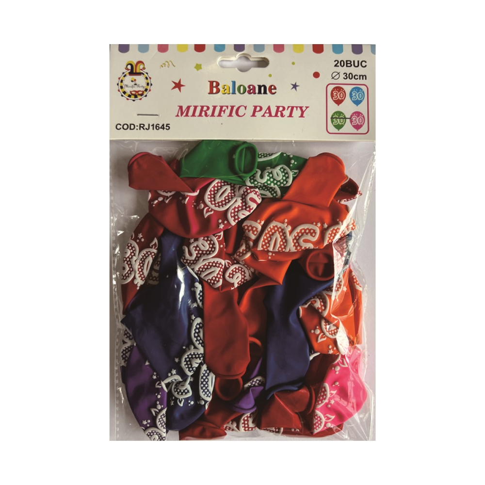 Balon party latex multicolor, 30 ani, 30 cm, 20 buc, PPRJ1645