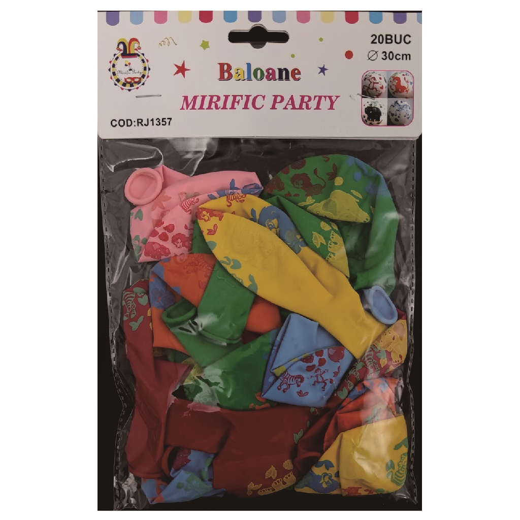 Balon party latex, multicolor, animalute jungla, 30 cm, 20 buc