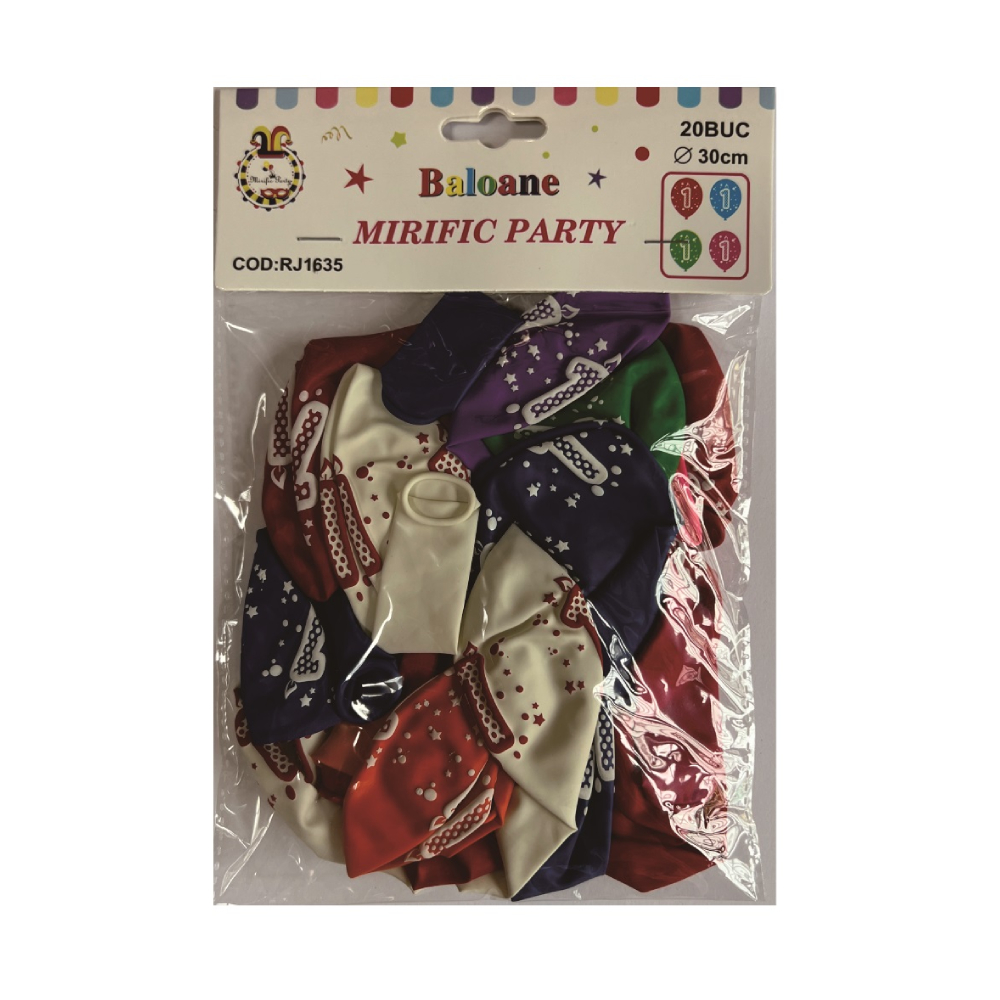 Balon party latex multicolor, cifra 1, 30 cm, 20 buc, PPRJ1635