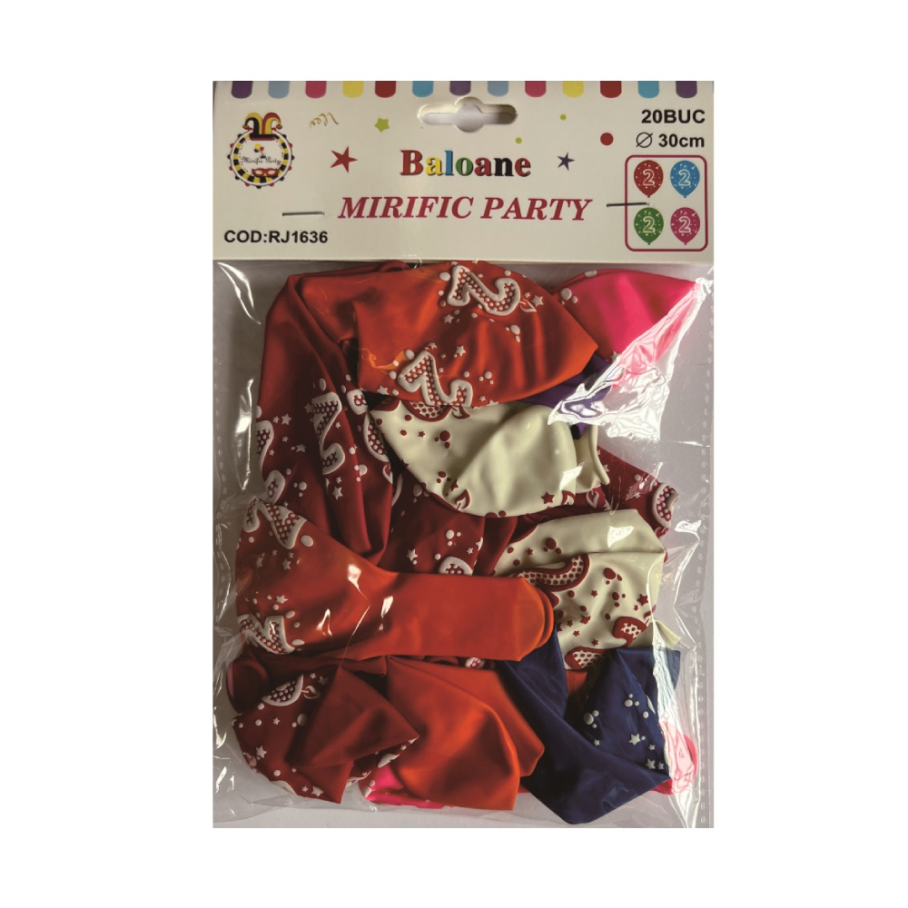 Balon party latex multicolor, cifra 2, 30 cm, 20 buc, PPRJ1636