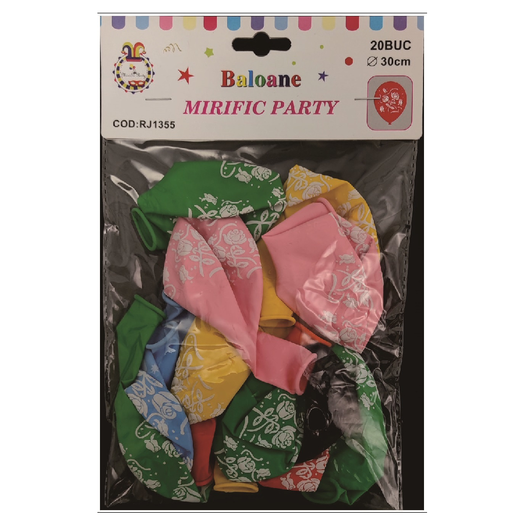 Balon party latex, multicolor, trandafir, 30 cm, 20 buc