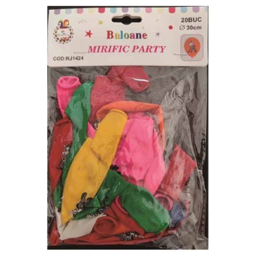 Balon party latex, multicolor, zebra, 30 cm, 20 buc