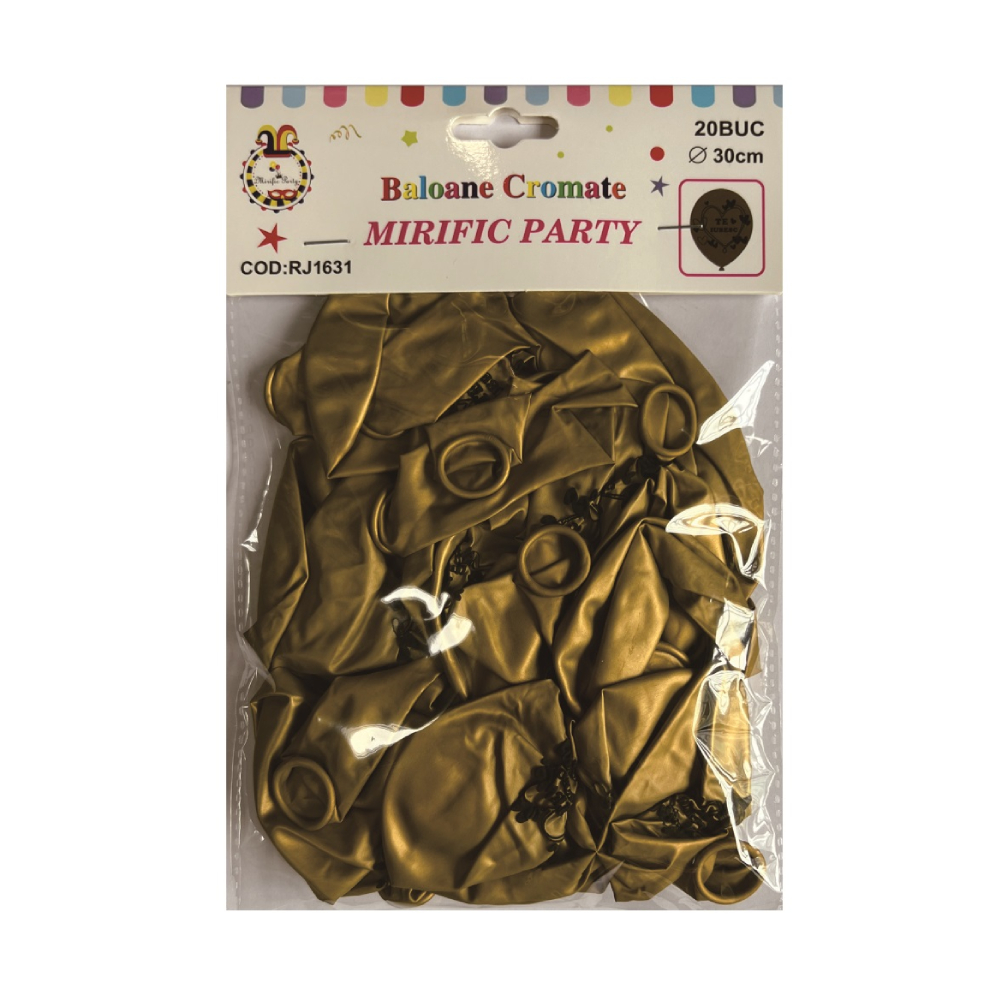 Balon party latex, negru, auriu, inimi, 30 cm, 20 buc, PPRJ1631