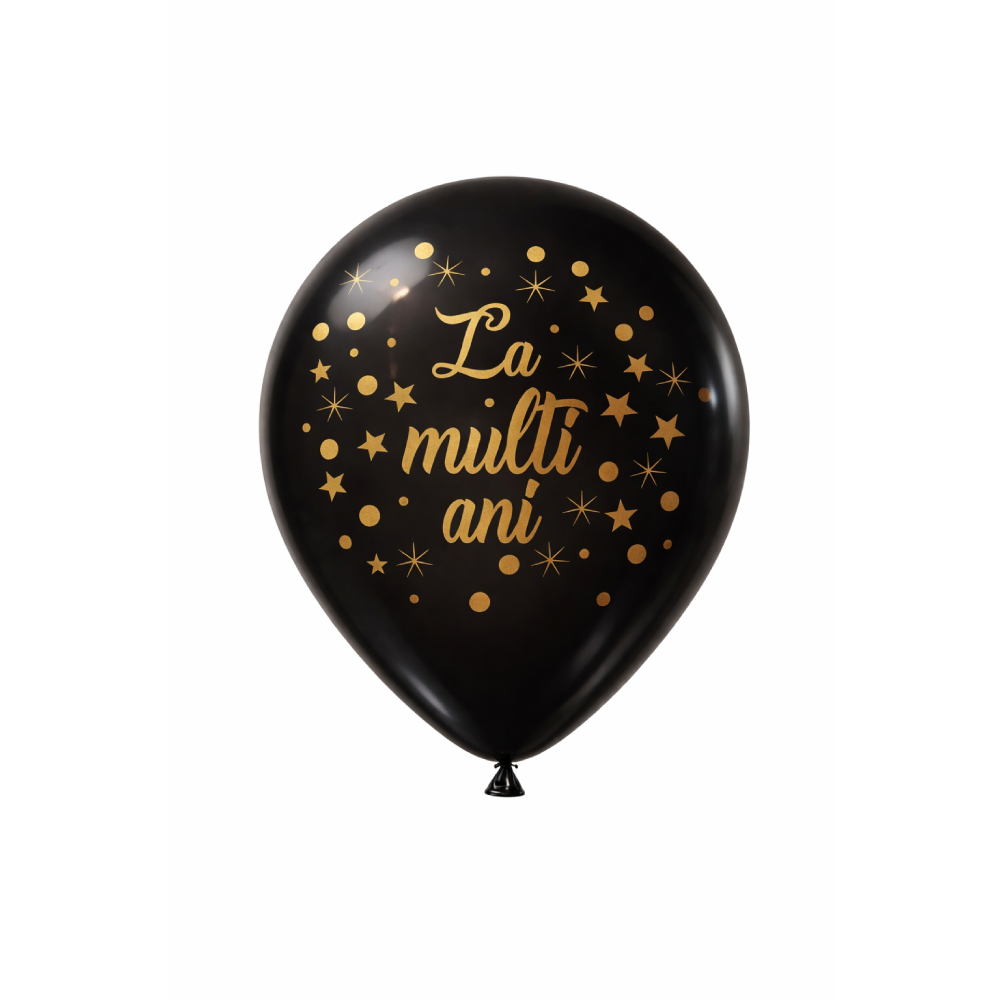 Balon party latex, negru, auriu, la multi ani, 30 cm, 20 buc, PPRJ1629