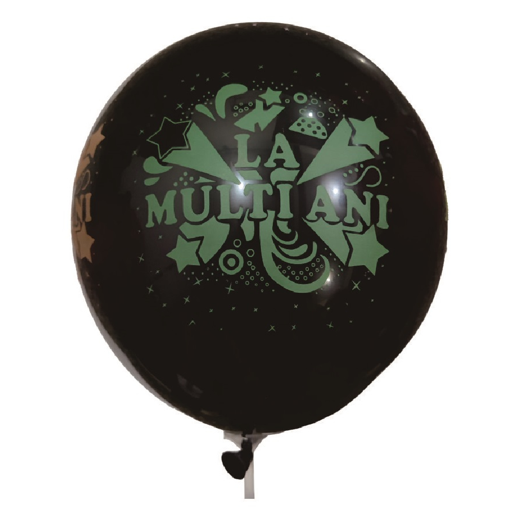 Balon party latex, negru, multicolor, stea, la multi ani, 30 cm, 20 buc