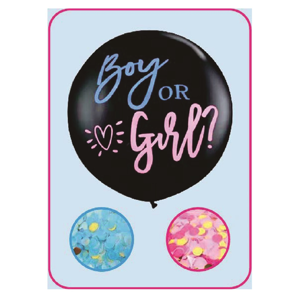 Balon party latex, negru, roz, albastru, inima, boy or girl, 90 cm