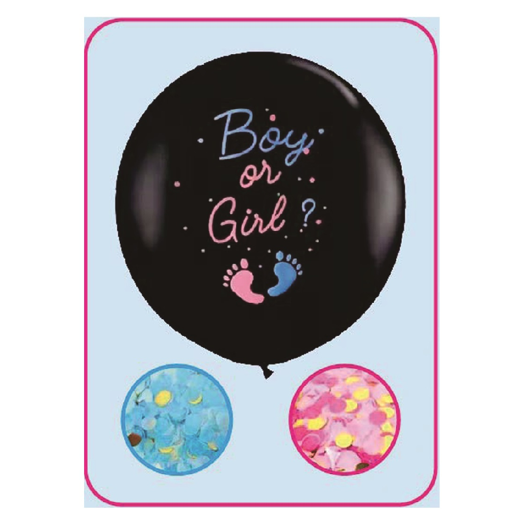 Balon party latex, negru, roz, albastru, picioare, boy or girl, 90 cm