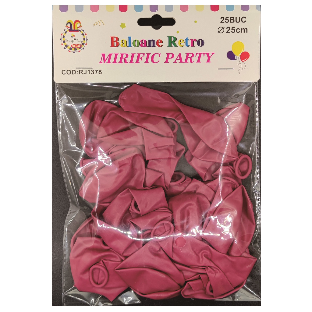 Balon party retro, latex, roz, 25 cm, 25 buc