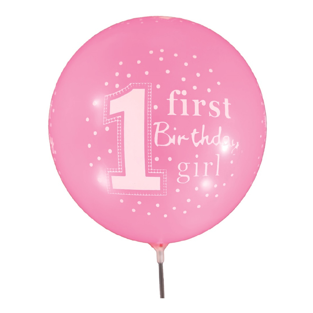 Balon party latex, roz deschis, 1 first birthday girl, 30 cm, 20 buc