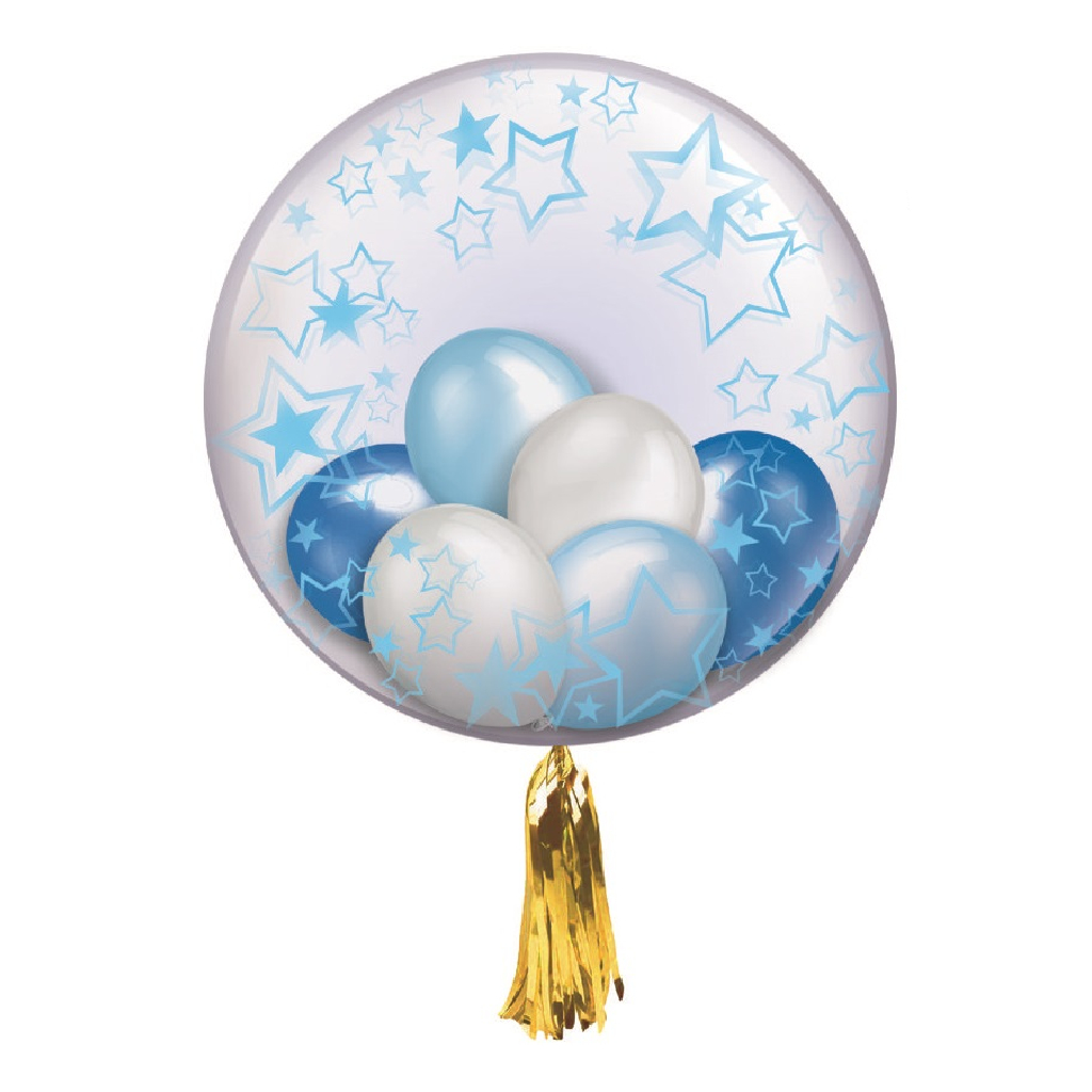Balon party latex transparent, albastru, stea, 35x12.5 cm