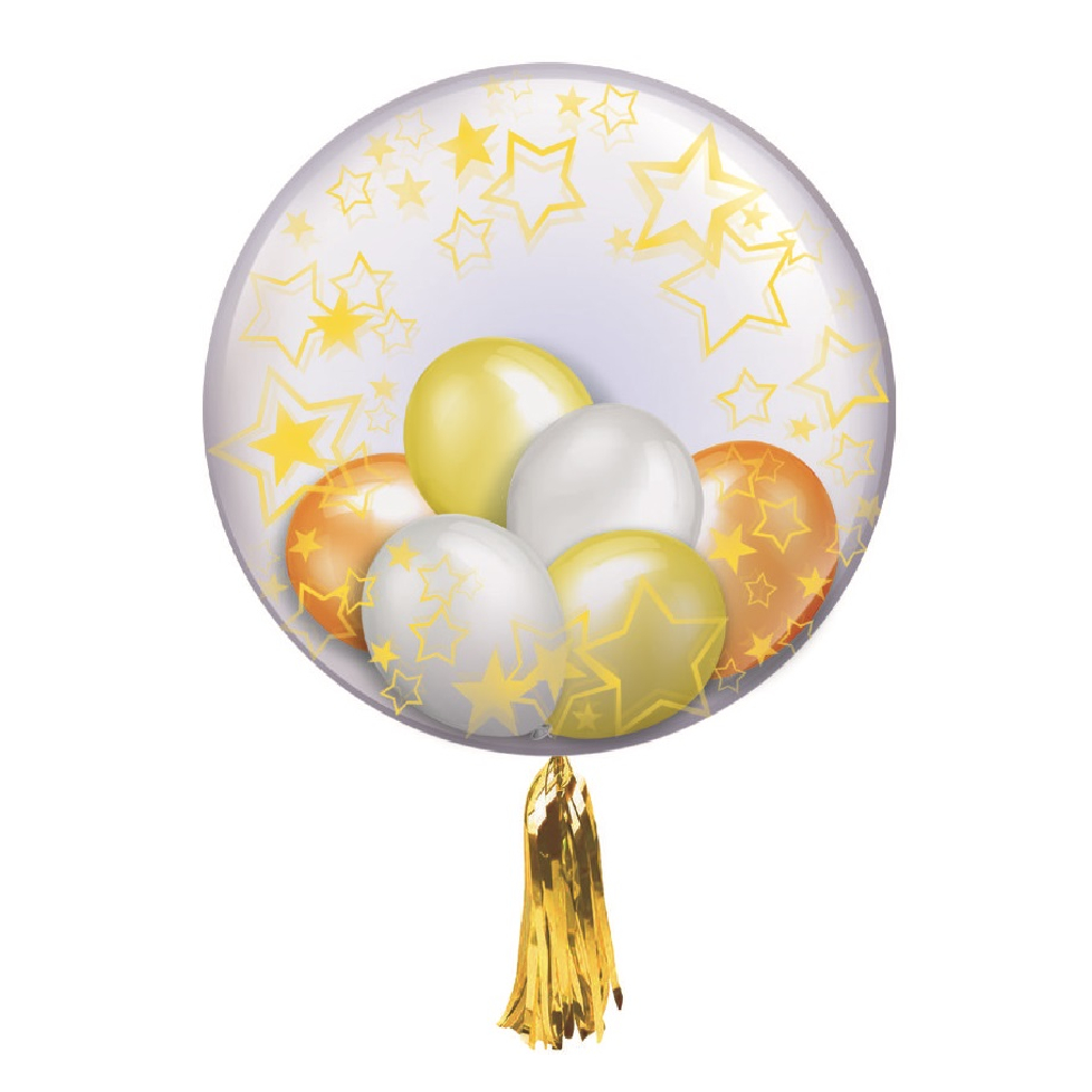 Balon party latex transparent, auriu, stea, 35x12.5 cm