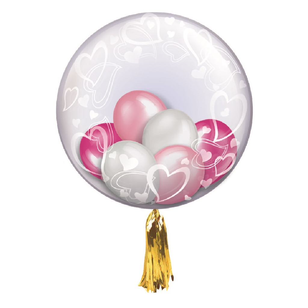 Balon party latex transparent, roz, inima, 35x12.5 cm