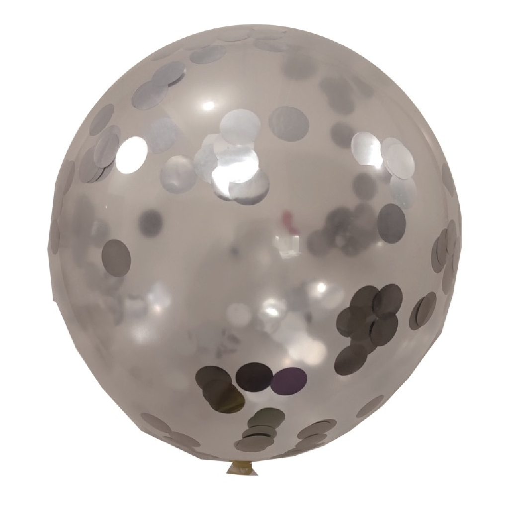 Balon party latex transparent, paiete argintii, 35 cm, 5 buc
