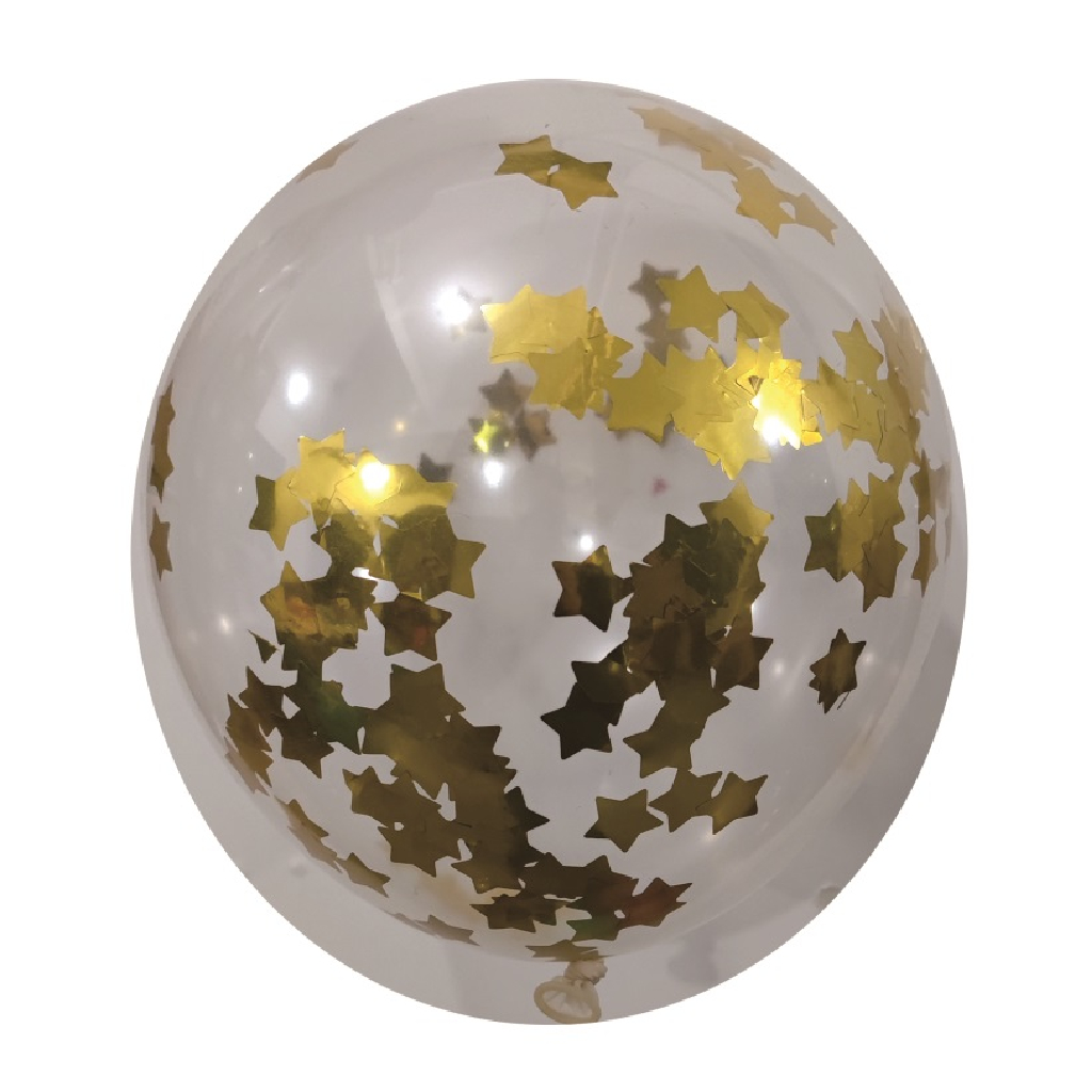 Balon party latex transparent, paiete aurii, stea, 35 cm, 5 buc