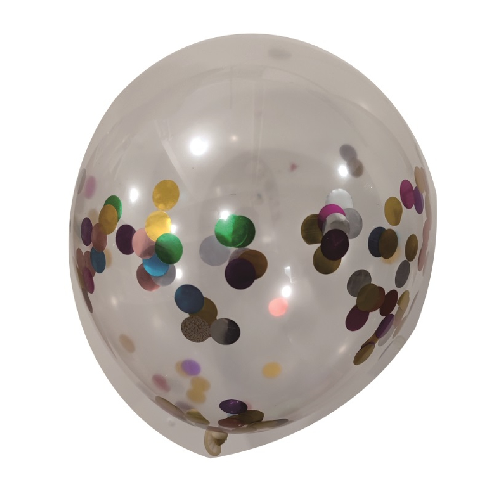 Balon party latex transparent, paiete colorate, 35 cm, 5 buc