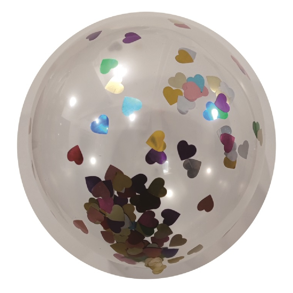 Balon party latex transparent, paiete colorate, inima, 35 cm, 5 buc