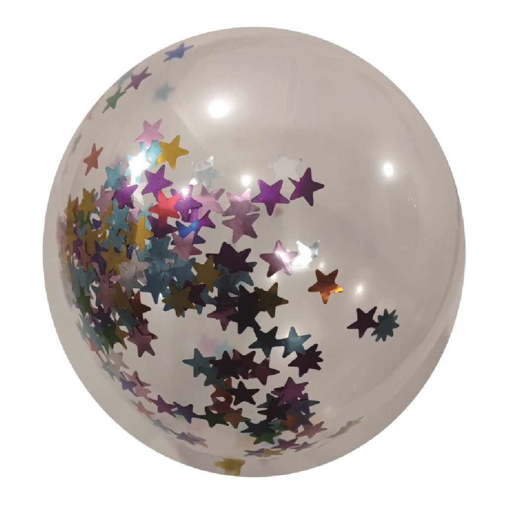 Balon party latex transparent, paiete colorate, stea, 35 cm, 5 buc