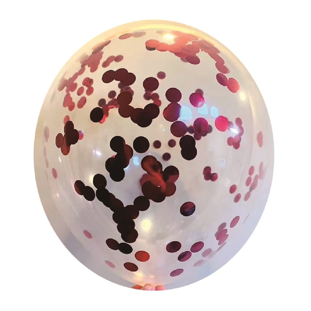 Balon party latex transparent, paiete rosii, 35 cm, 5 buc