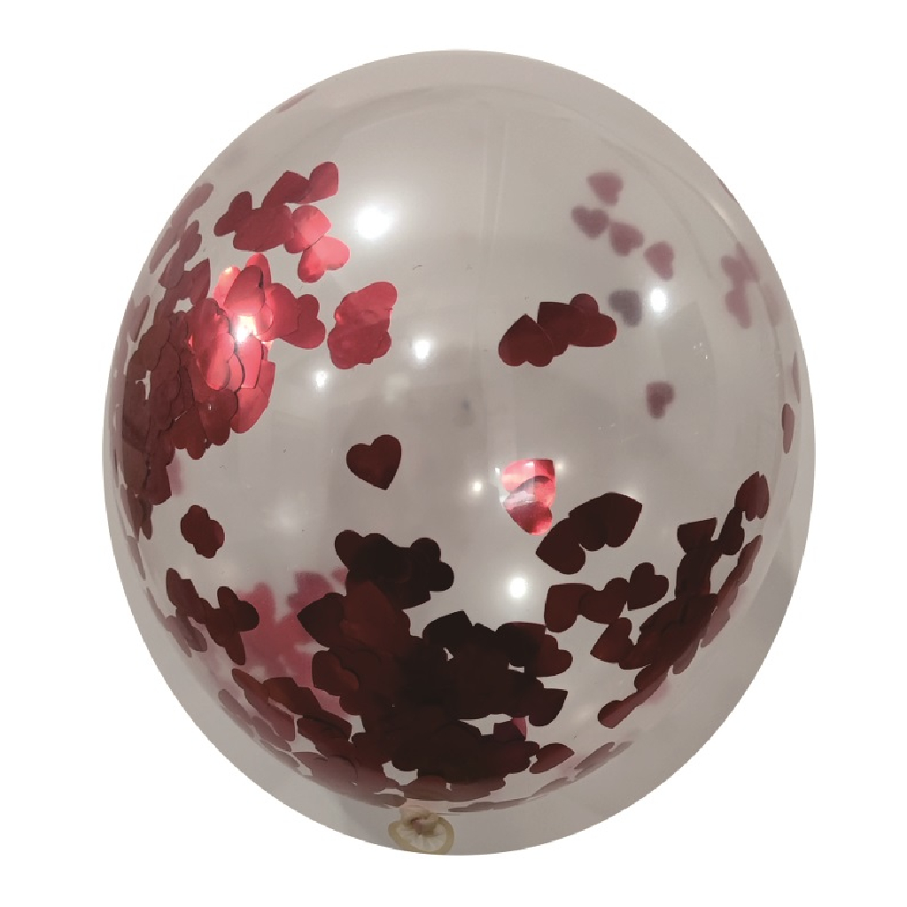 Balon party latex transparent, paiete rosii, inima, 35 cm, 5 buc
