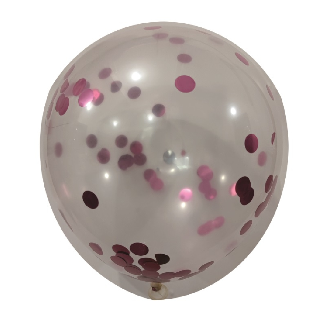 Balon party latex transparent, paiete roz, 35 cm, 5 buc