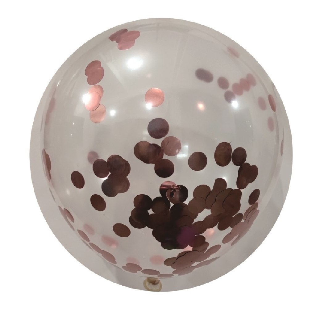 Balon party latex transparent, paiete roz coral, 35 cm, 5 buc