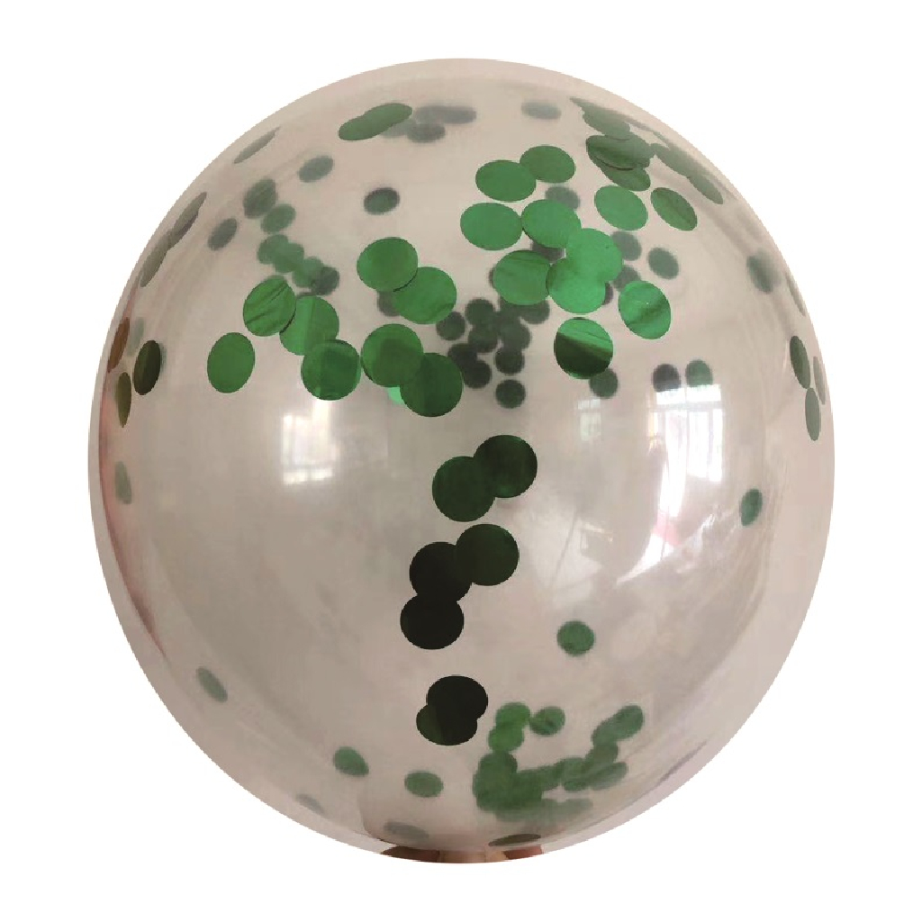 Balon party latex transparent, paiete verzi, 35 cm, 5 buc