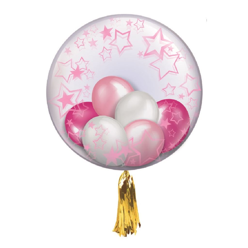 Balon party latex transparent, roz, stea, 35x12.5 cm