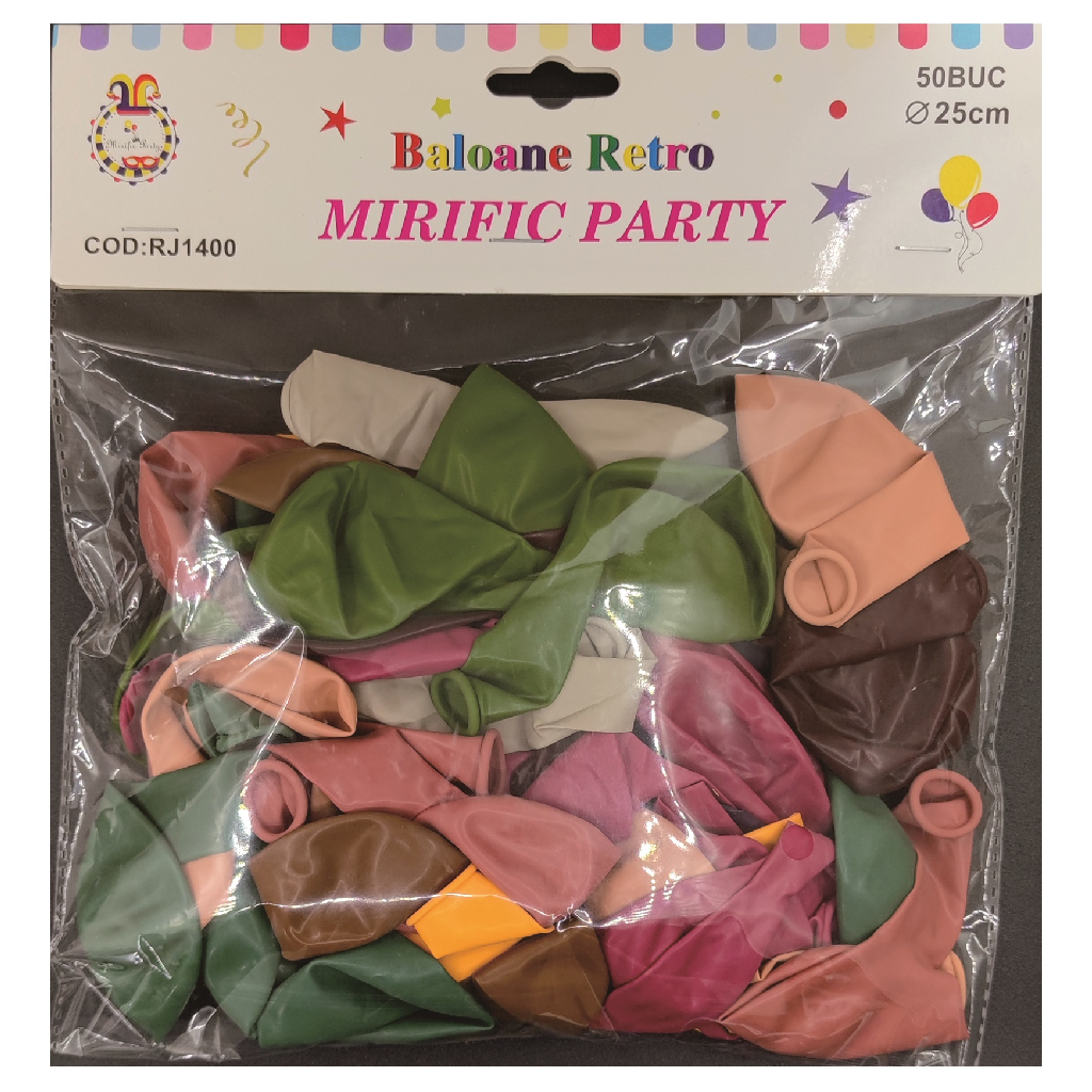 Balon party latex, multicolor, 25 cm, 50 buc