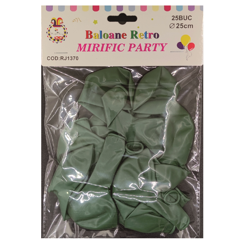 Balon party retro, latex, verde, 25 cm, 25 buc