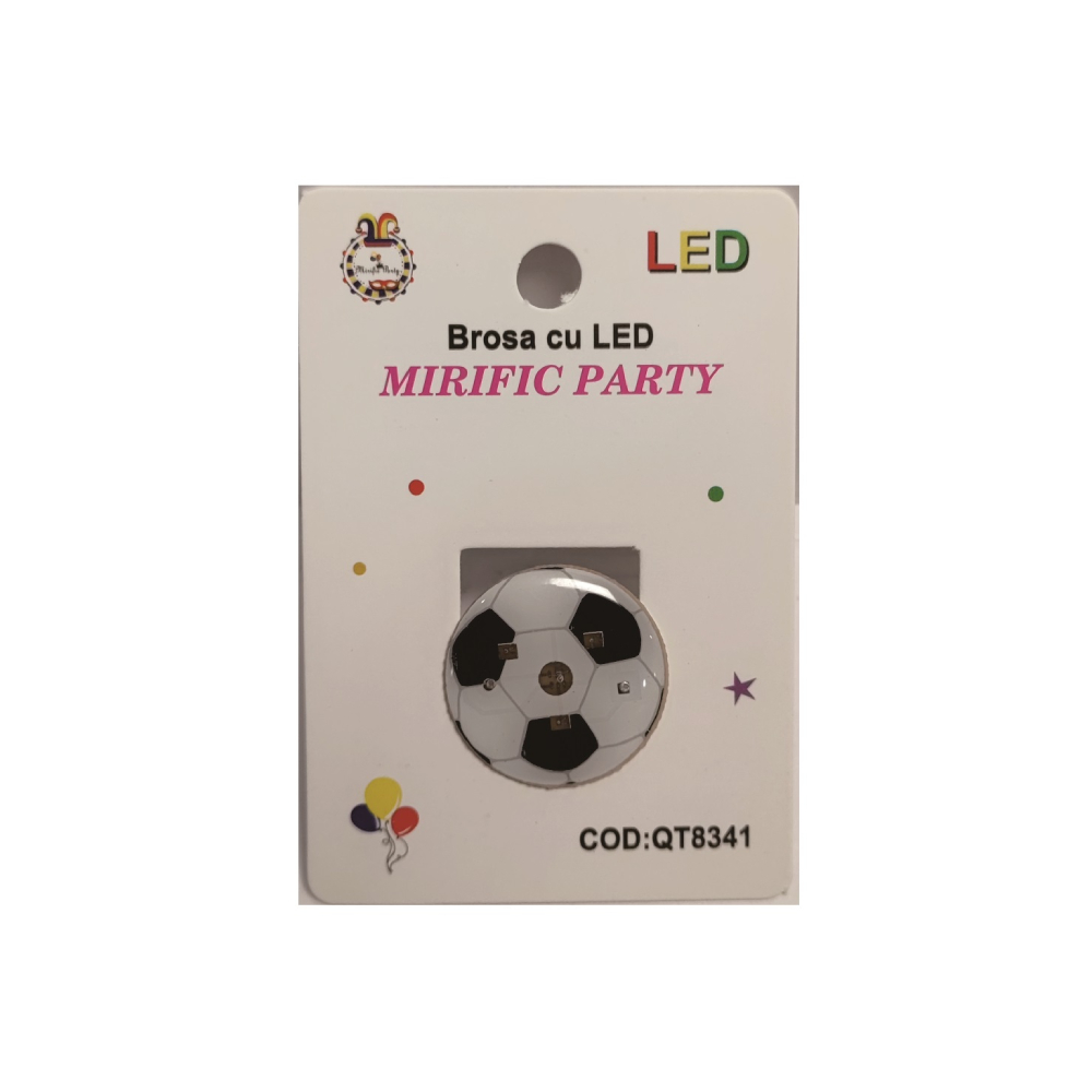 Brosa LED alb, negru, 2.8 cm, minge fotbal, PPQT8341