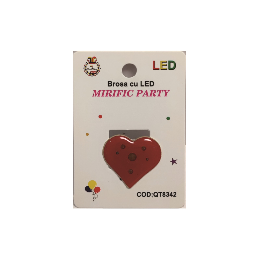 Brosa LED rosu, 2.8 cm, inima, PPQT8342