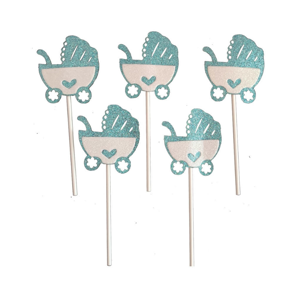 Set 5 buc. topper alb, albastru, cu sclipici, carut, bebe