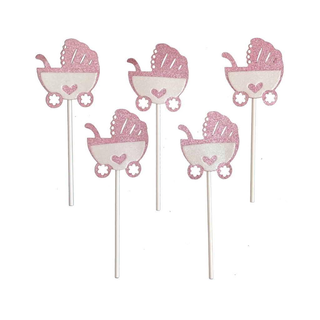 Set 5 buc. topper alb, roz, cu sclipici, carut bebe
