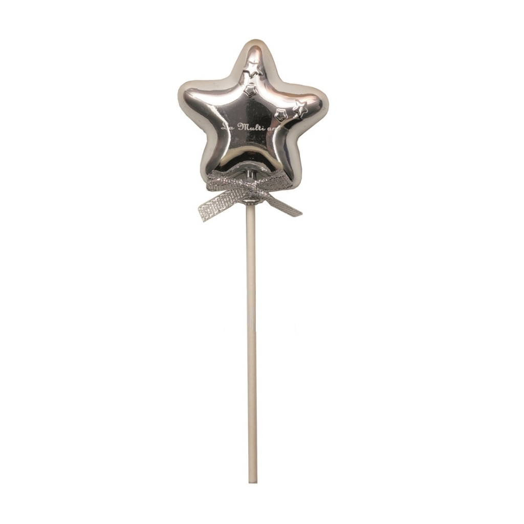 Topper argintiu, 6.2x6.2 cm, stea, la multi ani