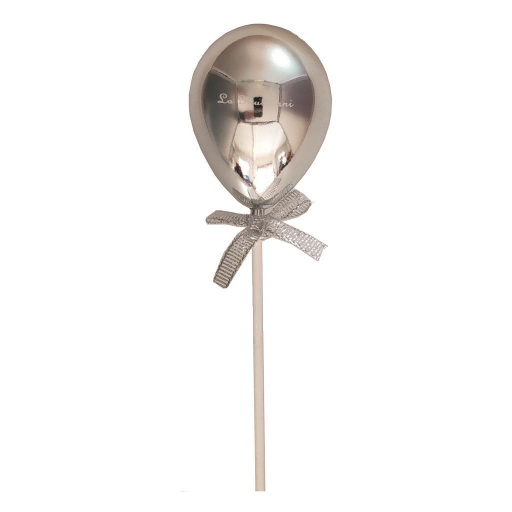 Topper argintiu, 6x4.7 cm, balon, la multi ani