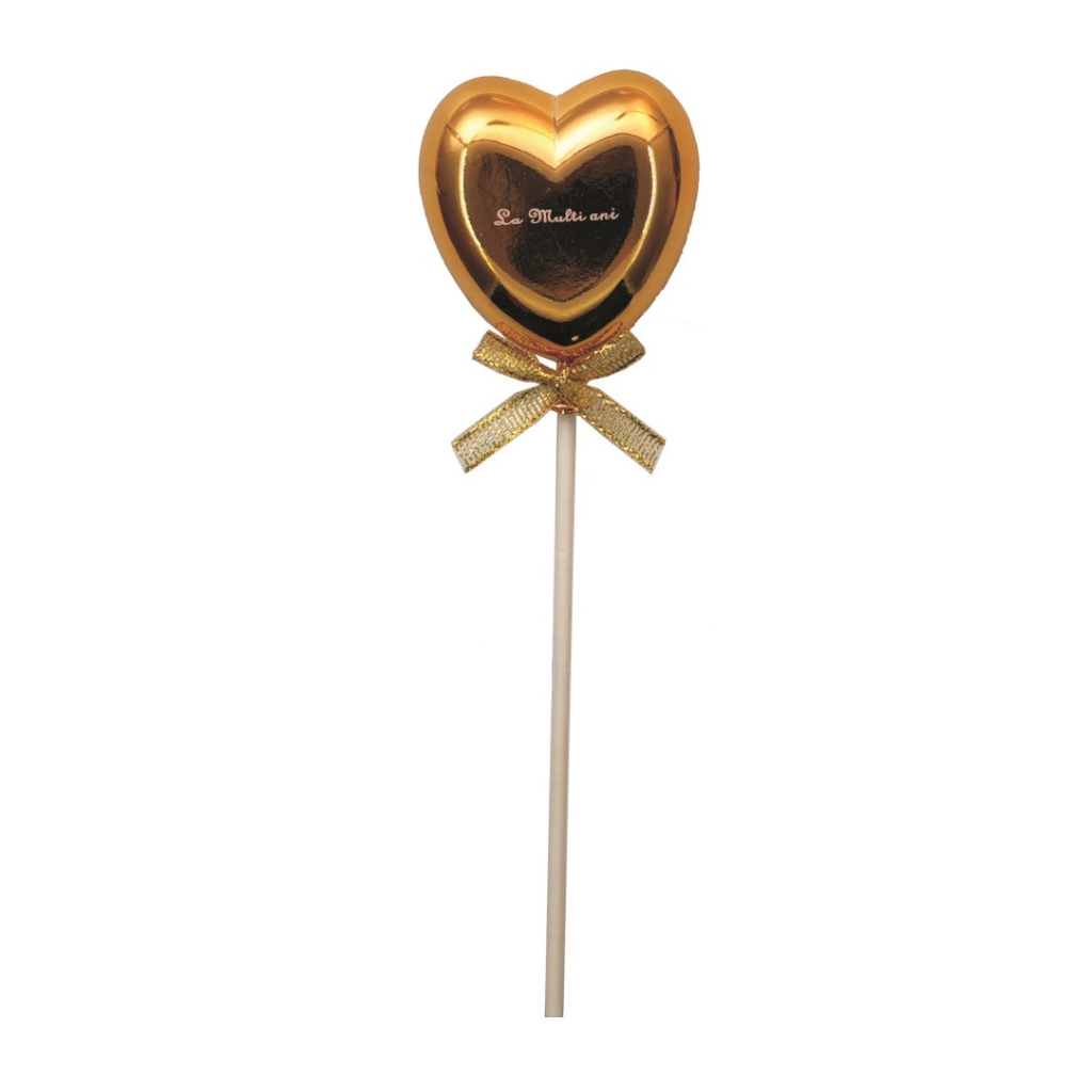 Topper auriu, 6x5.5 cm, inima, la multi ani