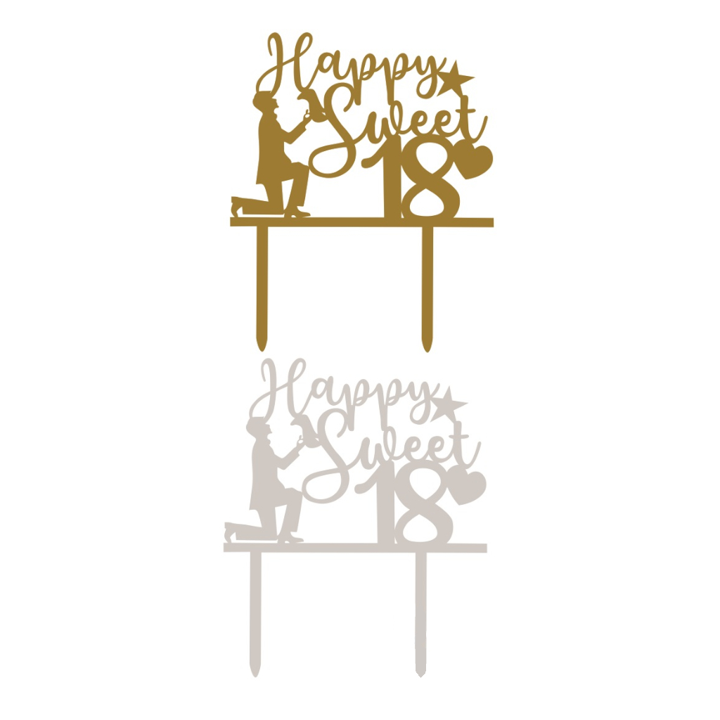 Topper auriu/argintiu, 150x170x1.5 mm, happy sweet 18, baiat, majorat, 18 ani