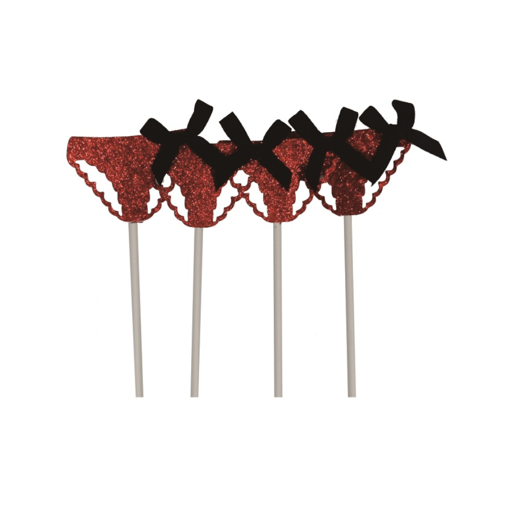 Set 4 buc. topper rosu, cu sclipici, 12 cm, lenjerie