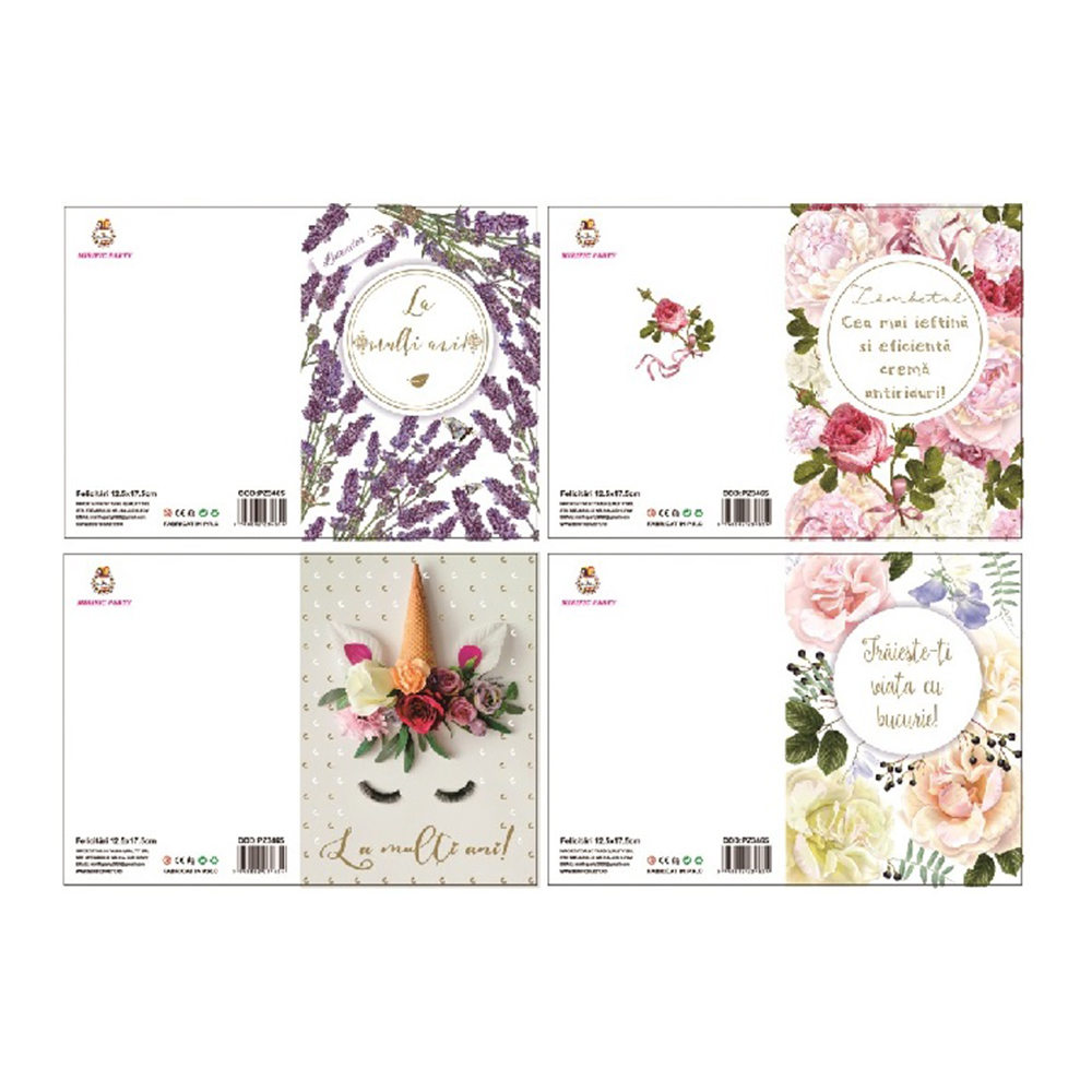 Set 8 felicitari, 17.5×12.5 cm, diverse modele, flori