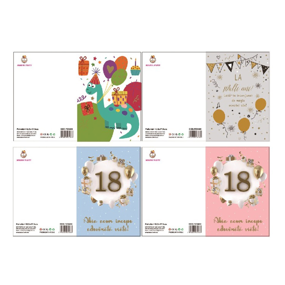 Set 8 felicitari, 17.5×12.5 cm, diverse modele, aniversari