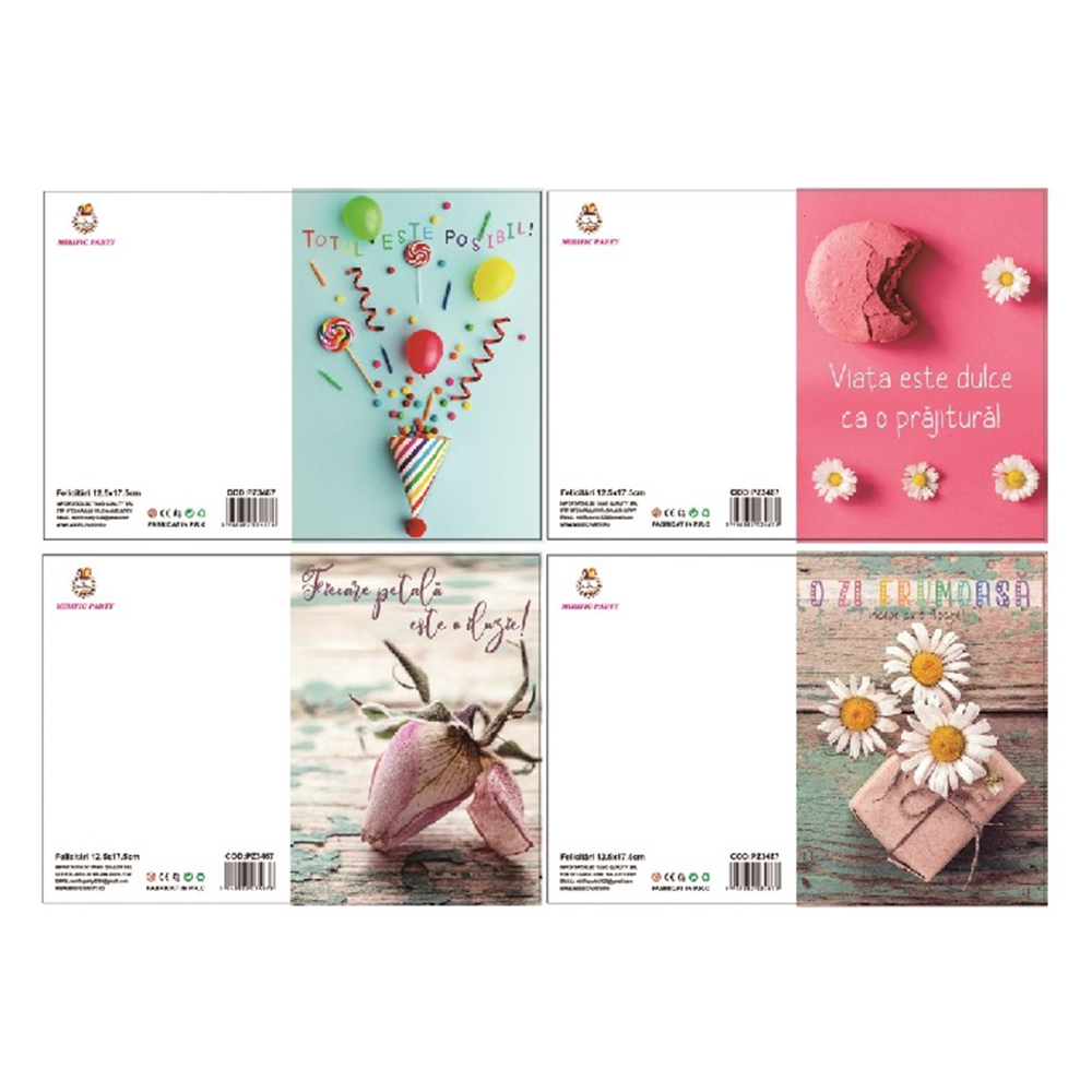 Set 8 felicitari, 17.5×12.5 cm, diverse modele, ocazii