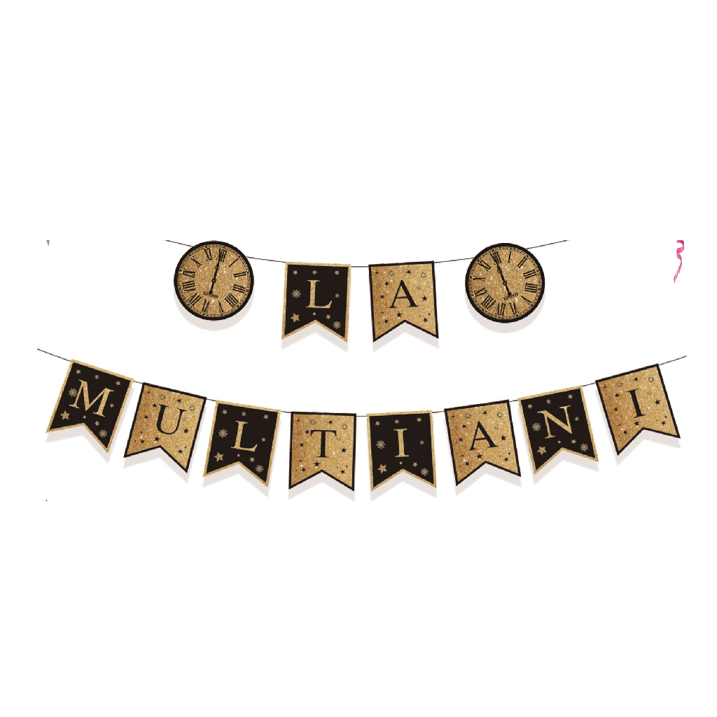 Set ghirlanda decorativa auriu, negru, 4.5 m, la multi ani